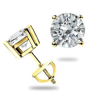 3.0 Round Cut FL/D GRA Certified Moissanite Stud Earrings14K Yellow Gold 7mm